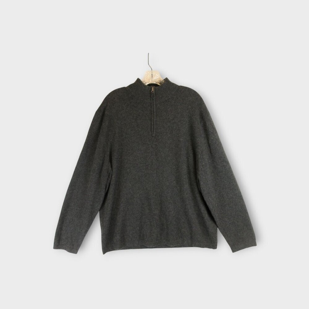 Giasone 100% Cashmere 1/4 Zip Sweater Size XL Heather Charcoal Leather Pull